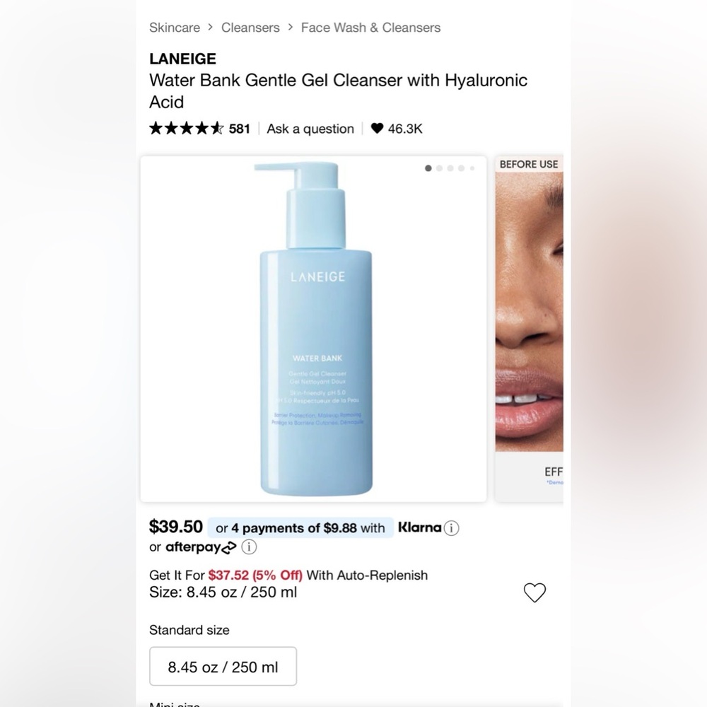 LANEIGE Water Bank Gentle Gel Cleanser with Hyaluronic Acid